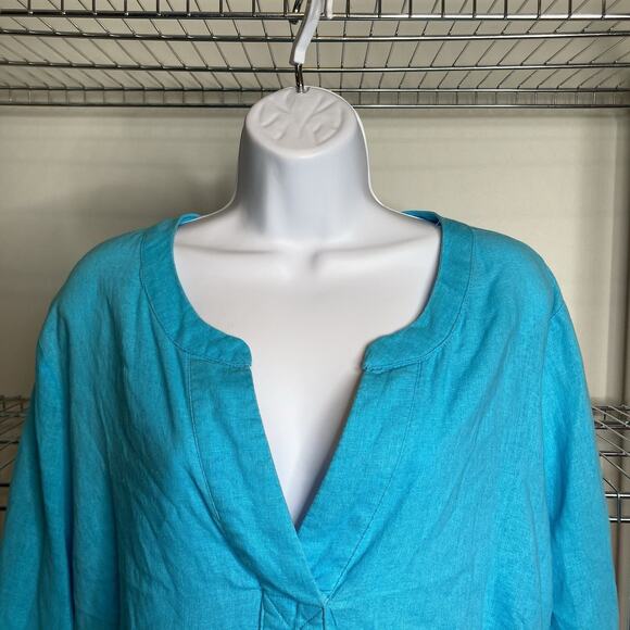 Carole Little Women's Linen Blend Tunic Top Size 1X Vibrant Coastal Euro Summer - Picture 8 of 11